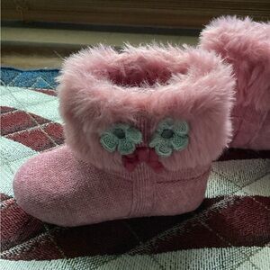 Pink Fuzzy Baby Booties